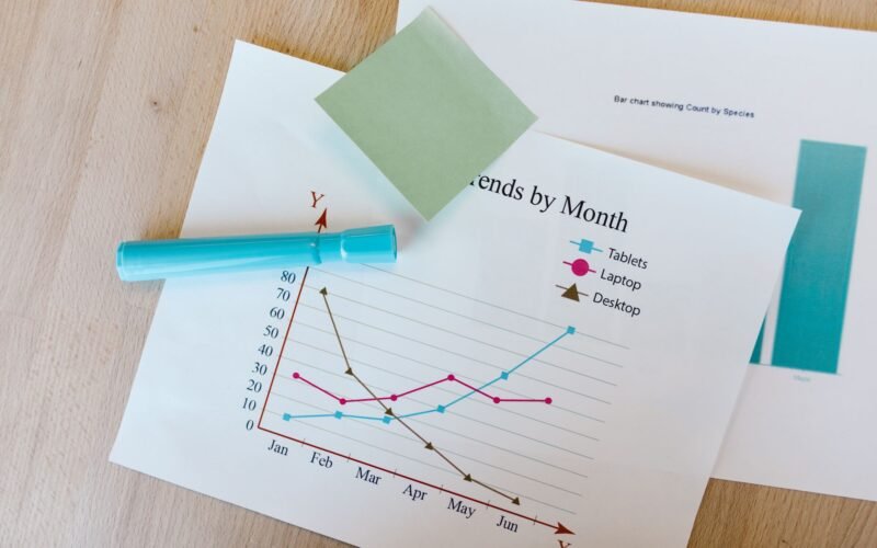 Kâğıda çizilmiş, üç kanalın aylık seyrini yan yana gösteren çizgi grafik